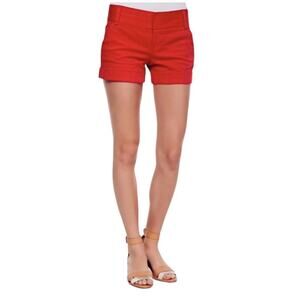 Alice & Olivia Poppy Classic Cady Cuffed Twill Shorts Mid Rise Slash Pockets Med